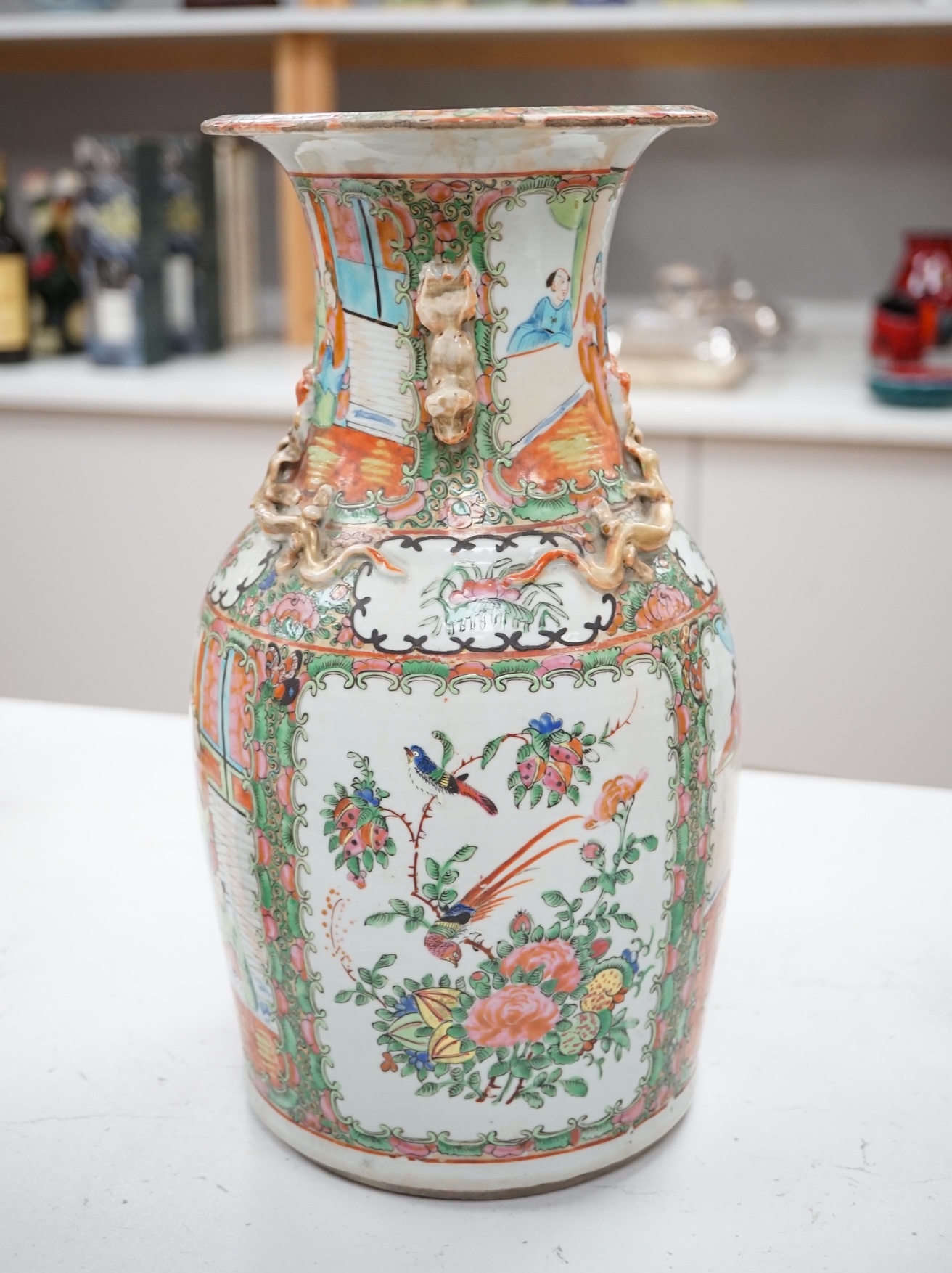 A 19th century Chinese famille rose vase, 33.5cm. Condition - poor to fair